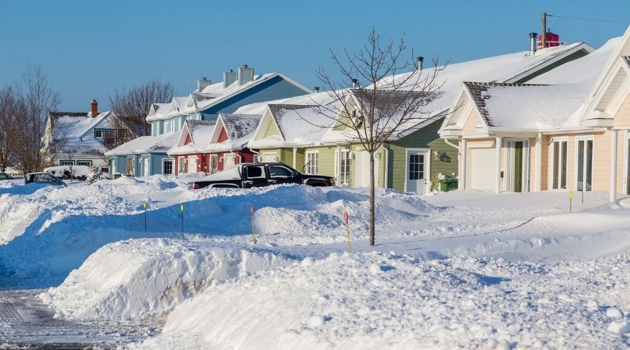 suburban neighborhood in winter