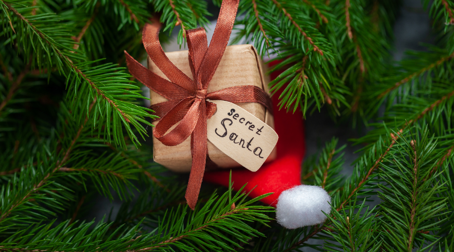 secret santa gift in tree