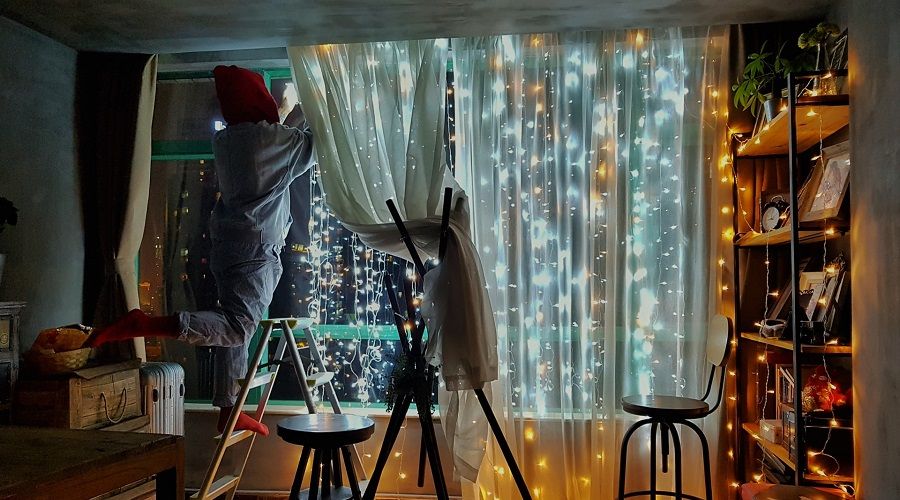 curtain string lights