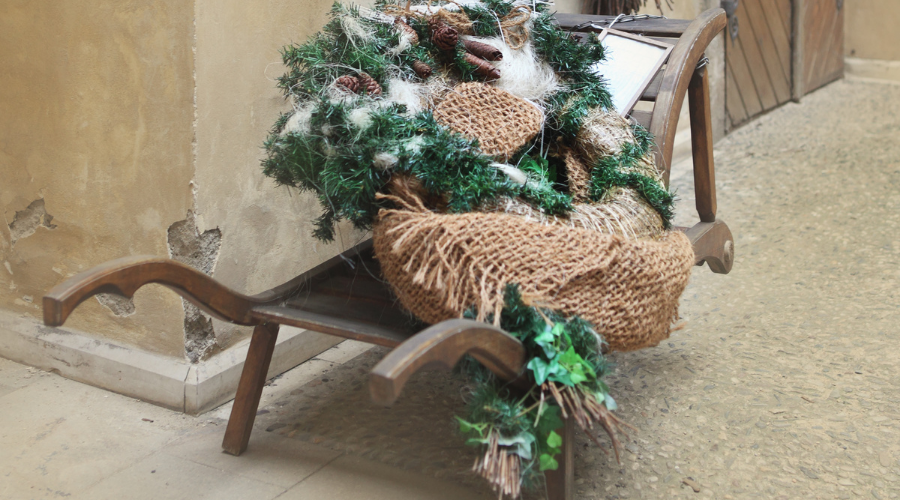 Retro Wheelbarrow with Christmas Decorations