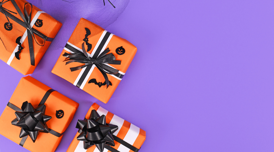 Gift Boxes with Traditional Halloween Event Colors Orange, Black
