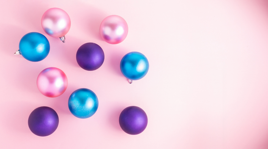 Satin, pink, purple and light blue Christmas balls