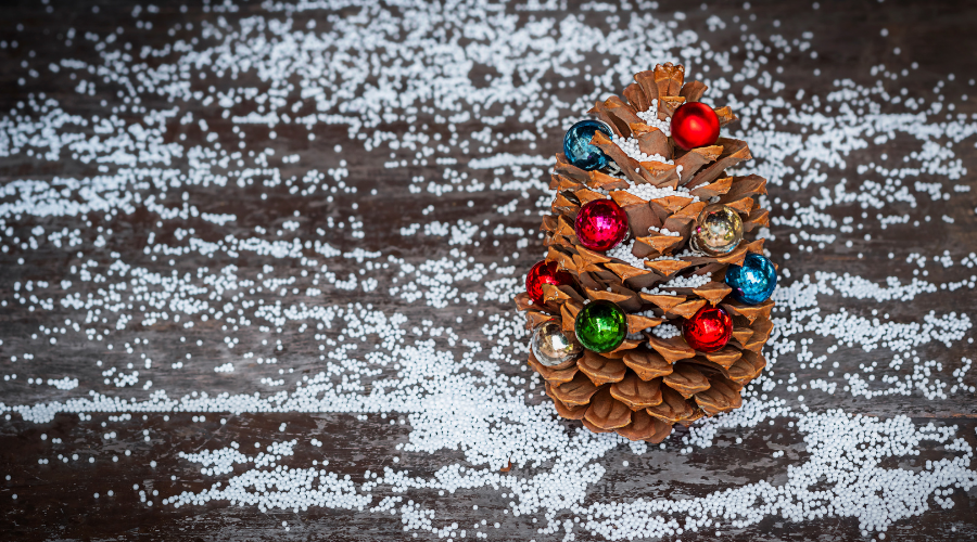 christmas pine cone with christmas ornaments