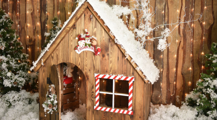 Fairytale house decorated for winter holidays season