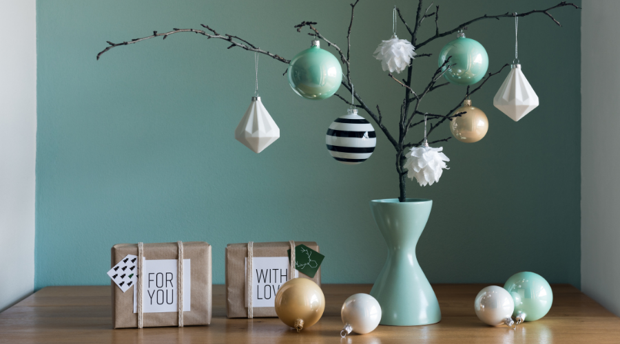 Elegant nordic christmas decor in black and white colors