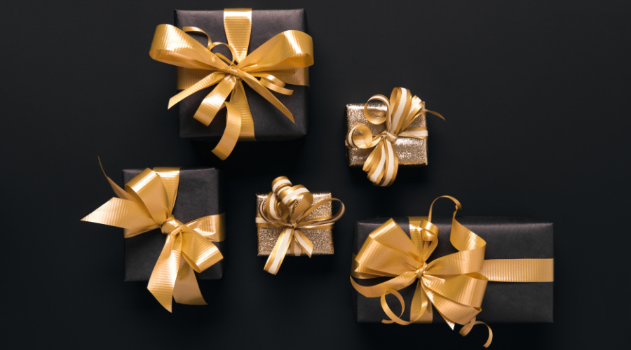 Black Gifts with Gold Ribbons