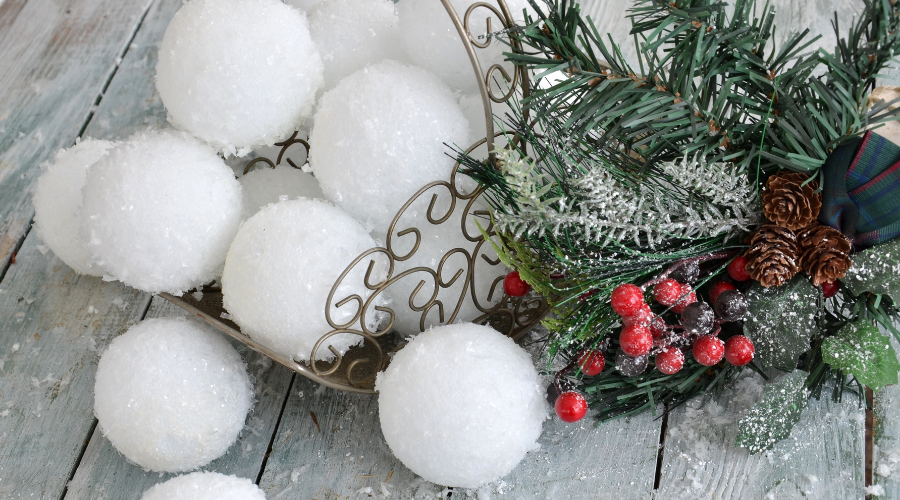 Hand crafted snowballs, winter seasonal