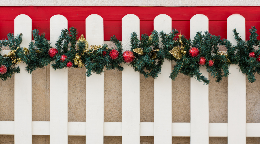 Picket fence and Christmas decorations