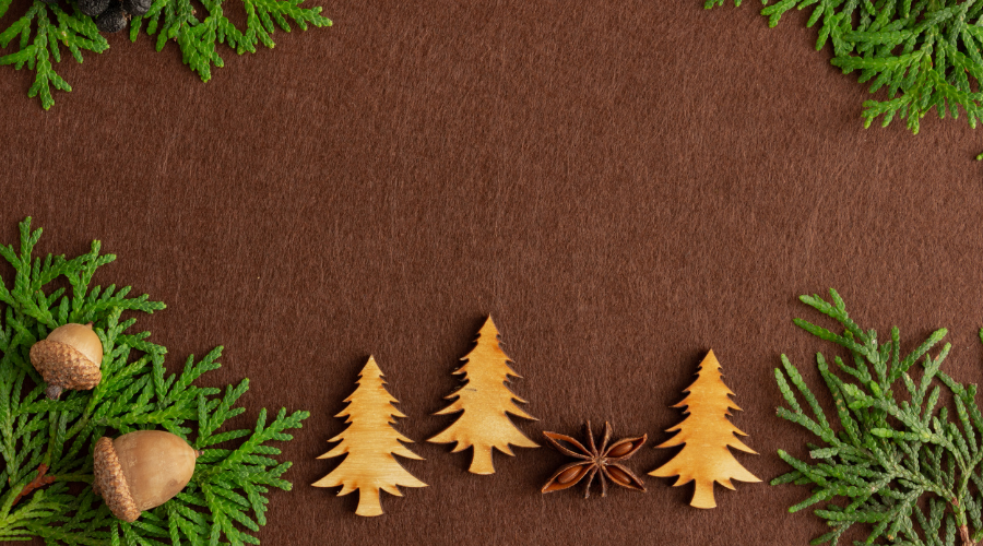 Christmas Composition on Brown Felt Background, Copy Space