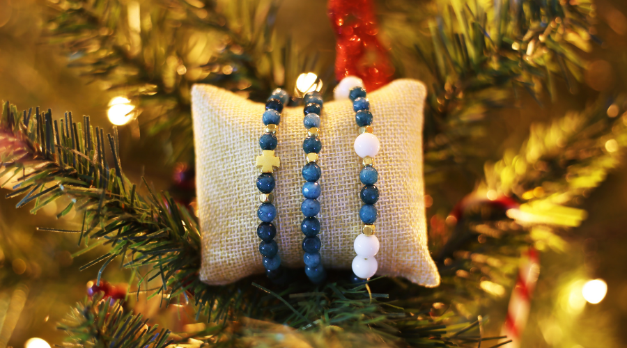 nephrite gemstone bracelets on Christmas tree