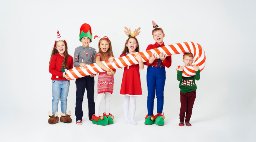 Group of Children with Giant Candy Cane