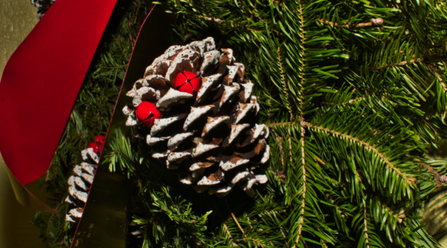 Pinecone with Red Ribbon and Bells