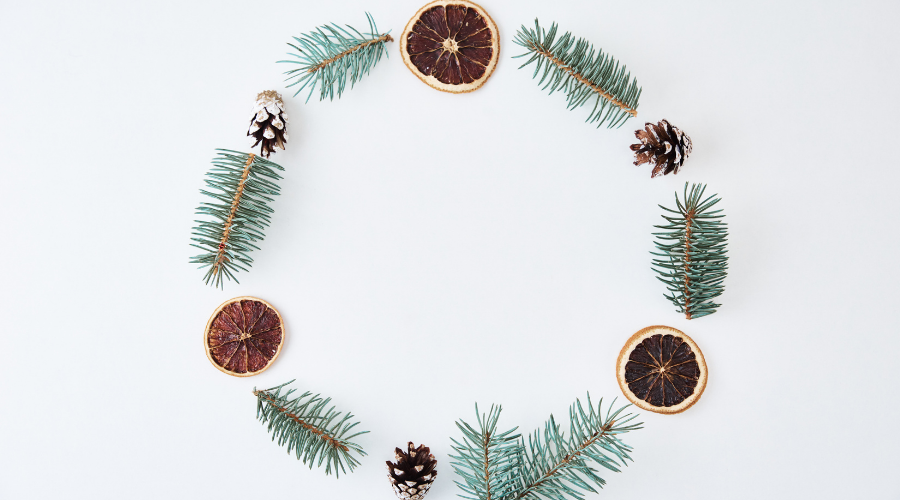 Wreath Made of Fir Branches, Pine Cones and Dried Citrus