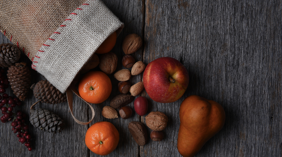 Christmas Stocking with Fruit and Nuts