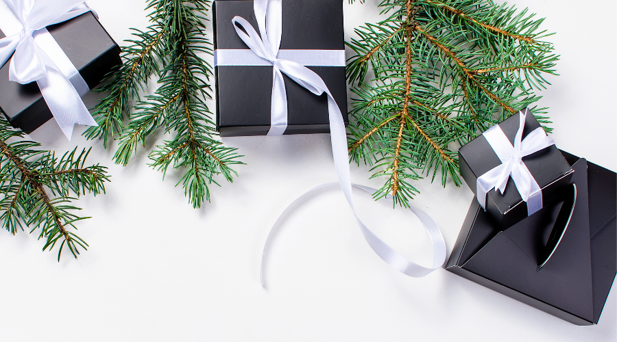Black Christmas Gift Box and White Ribbon