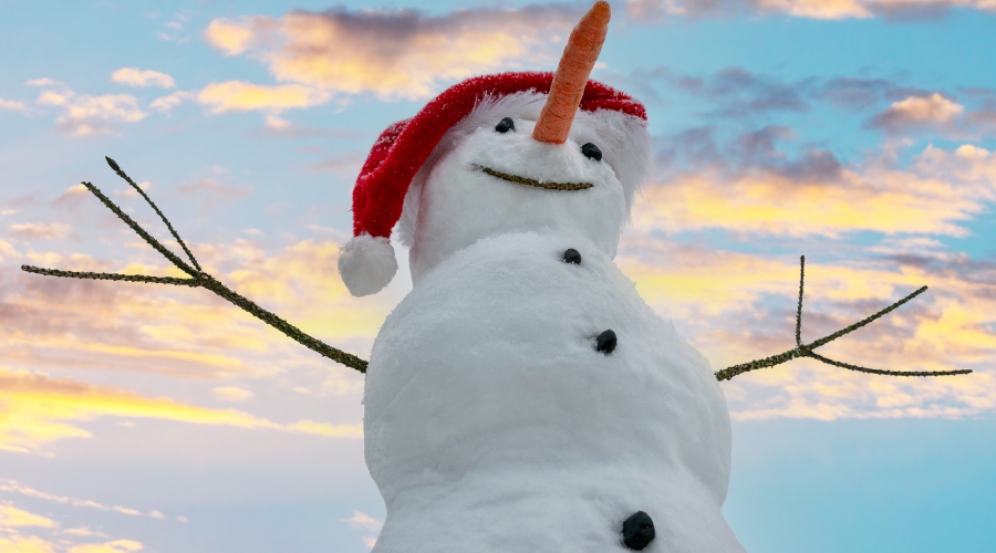 Funny Snowman on Sky Background