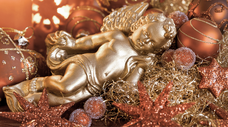 Festive Copper Christmas Decoration With Cherub