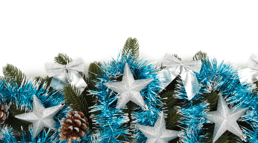 Christmas Background with Silver and Blue Decorations