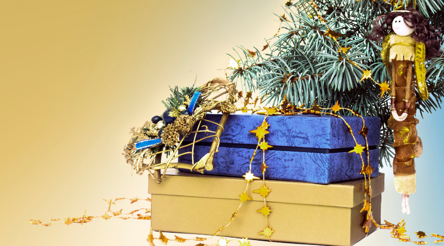 Gold and blue christmas decorations