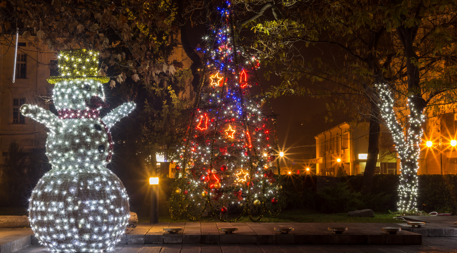 Snowman with Christmas lights