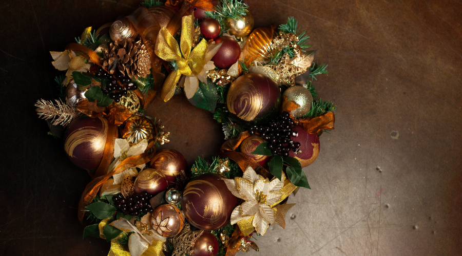 Christmas Wreath on Brown Background