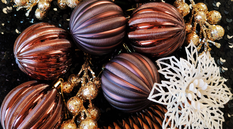 A beautiful composition of Christmas tree decorations and balls