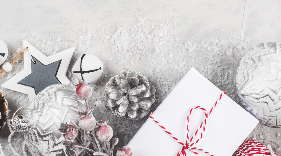 Rustic White Christmas Gift and Decorations Copy Space