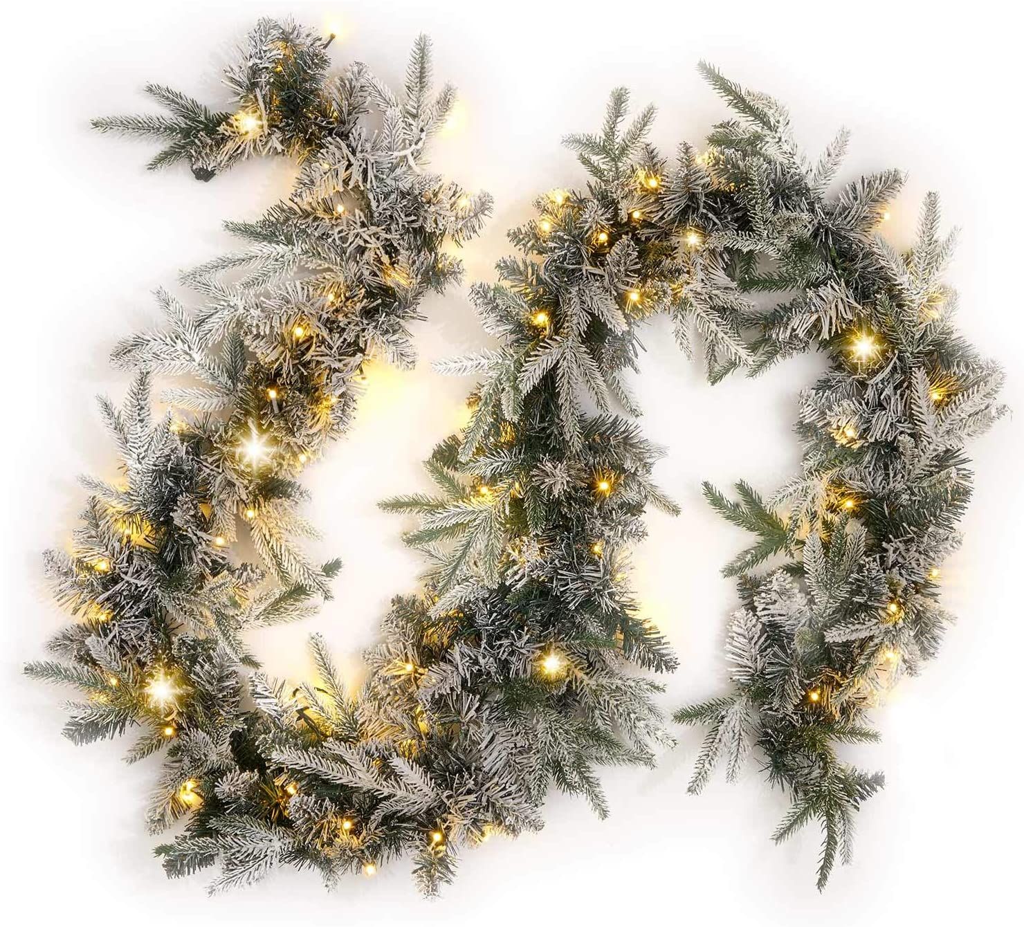 Flocked and Lighted Evergreen Garland