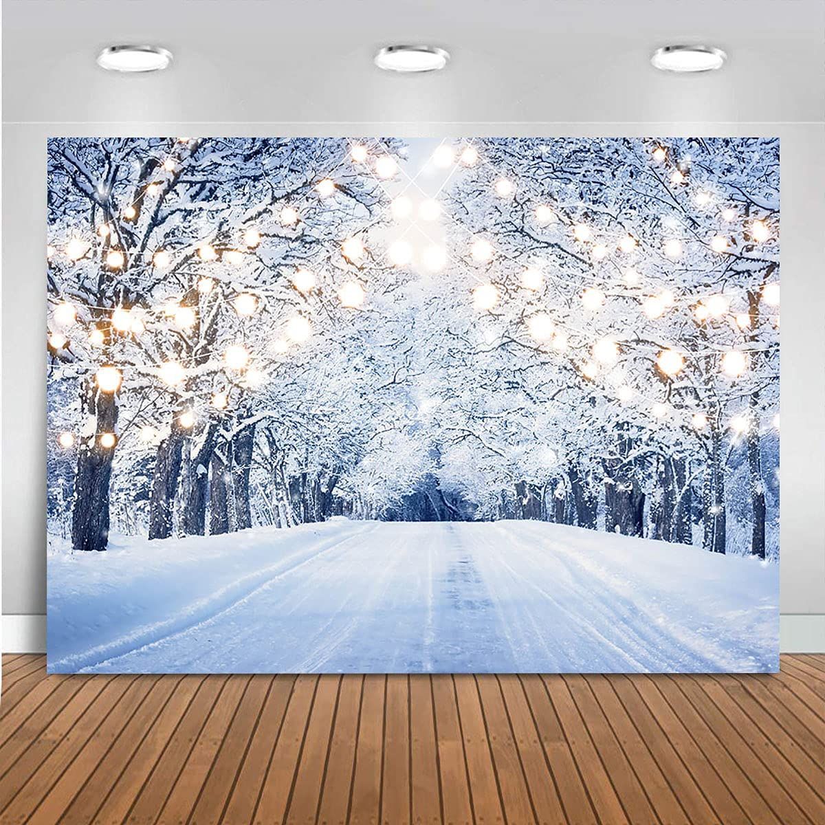 Lighted Snowy Street Backdrop