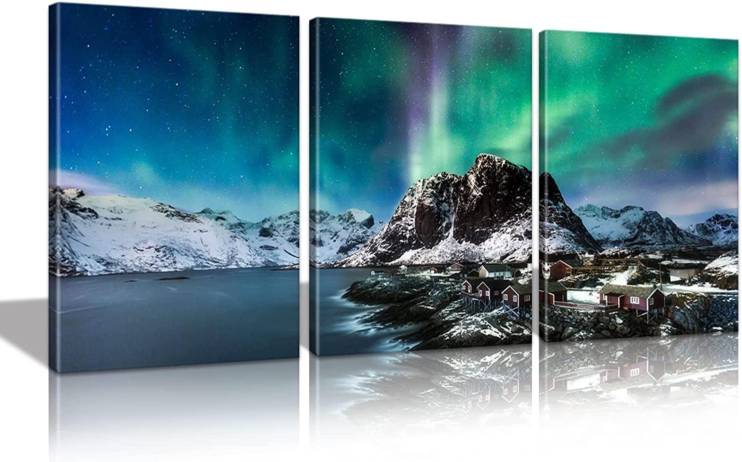 Northern Lights Over Snowy Village Photo Panels