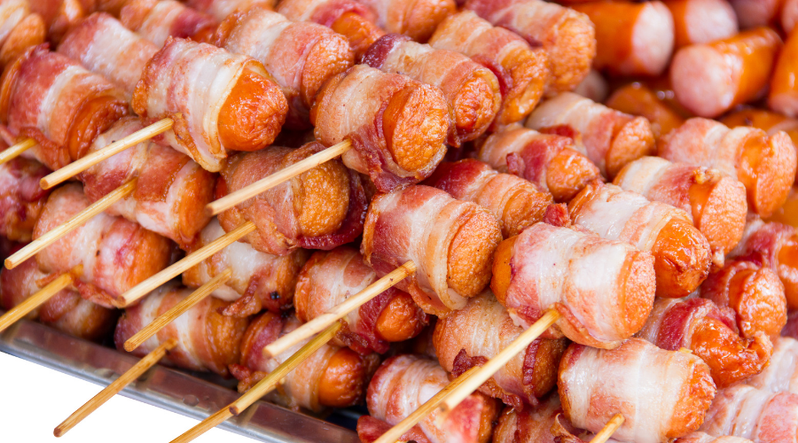 Sausages wrapped in bacon