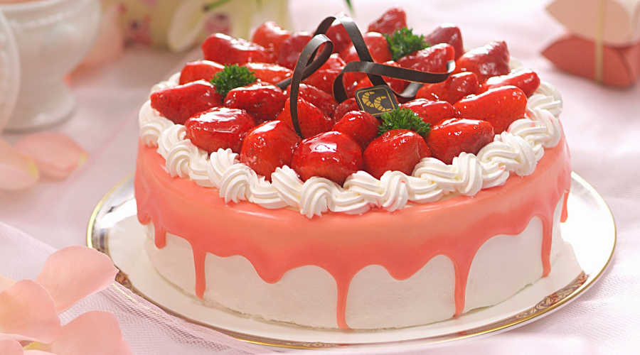 Strawberry Cake on White Ceramic Plate