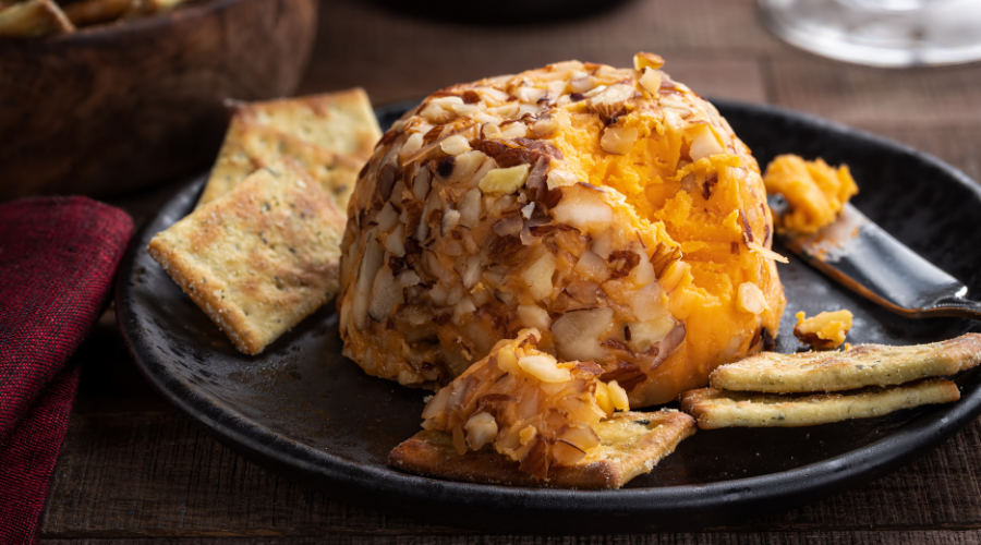 Cheddar Cheese Ball and Crackers