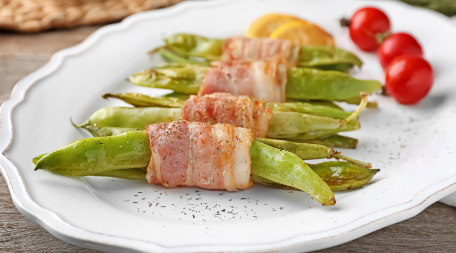 Plate with Delicious Bacon-Wrapped Green Beans