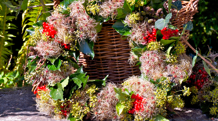 autumn wreath and basket