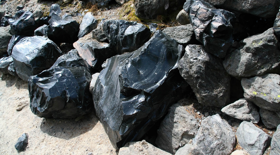 Obsidian Boulders from Lava Flow