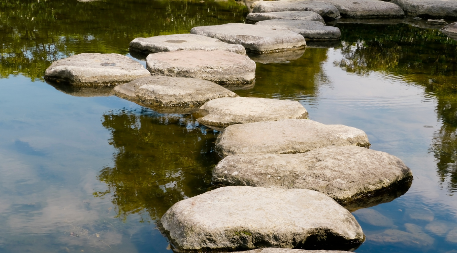 Stepping-stones on pond