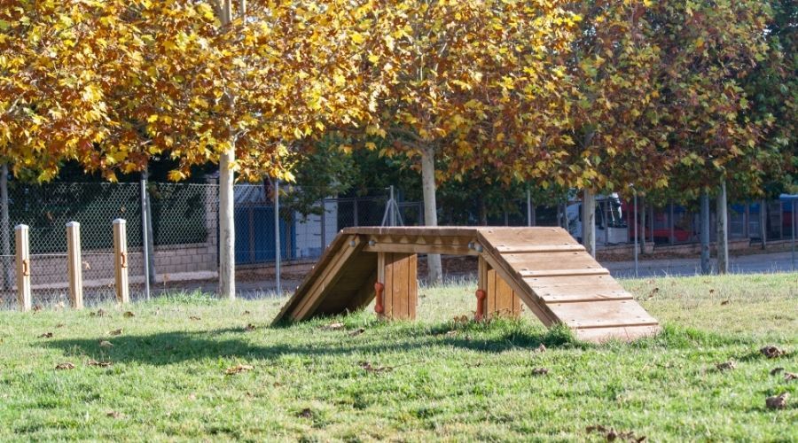 wooden bridge from a dog agility course outdoors
