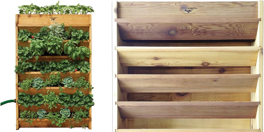 planted wooden hydroponic garden for the wall