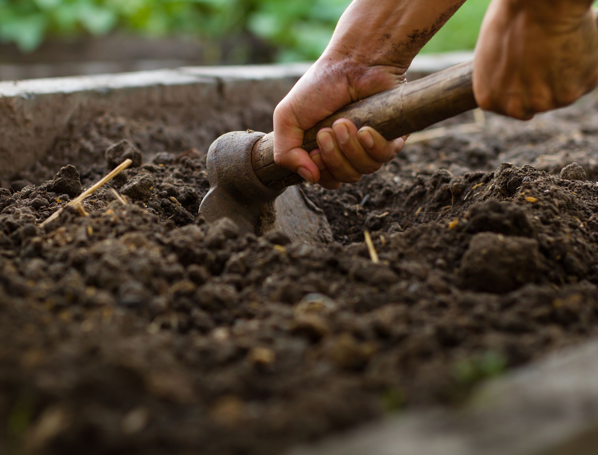 gardener digging up compacted soil