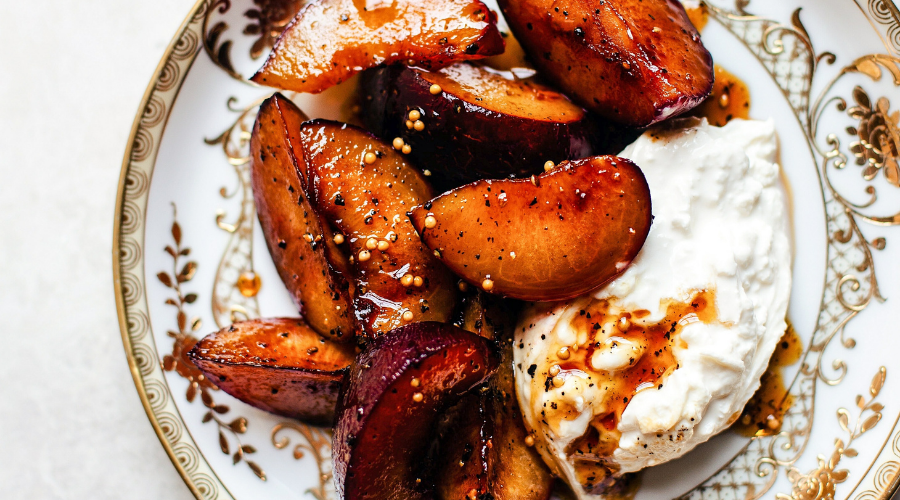 Grilled Plums with Ricotta and Honey