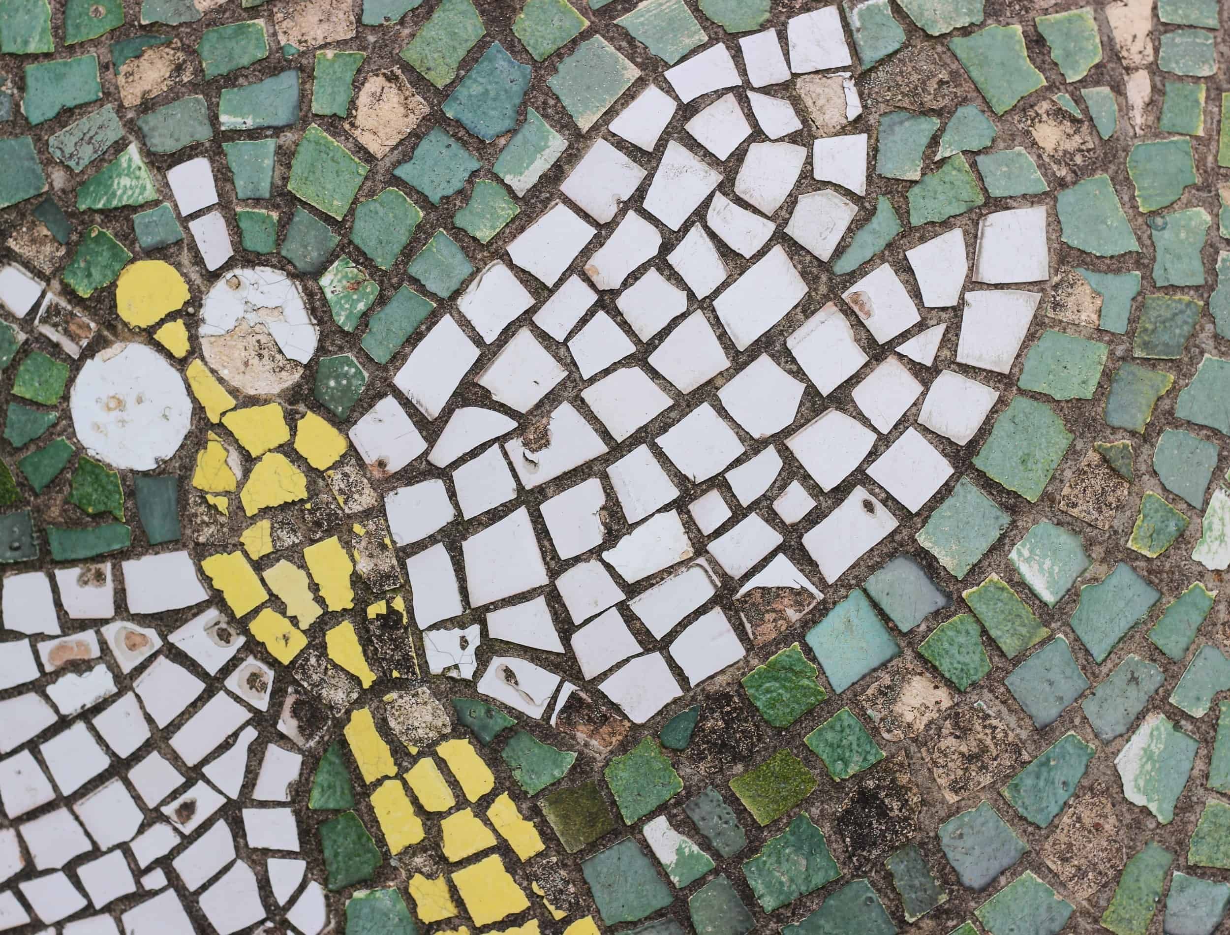Detail of a beautiful old Venetian ceramic mosaic outside as a decorative background