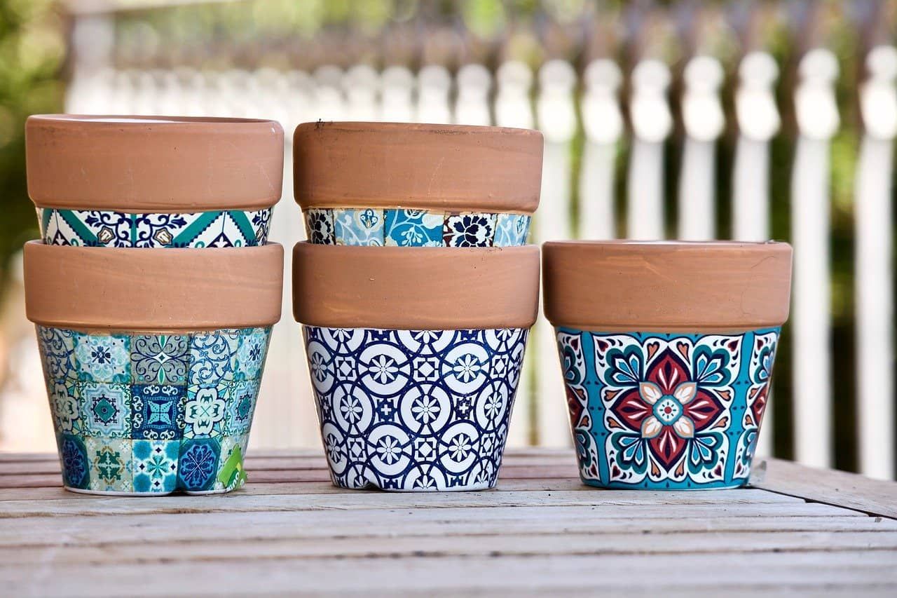 multicolored terracotta pots