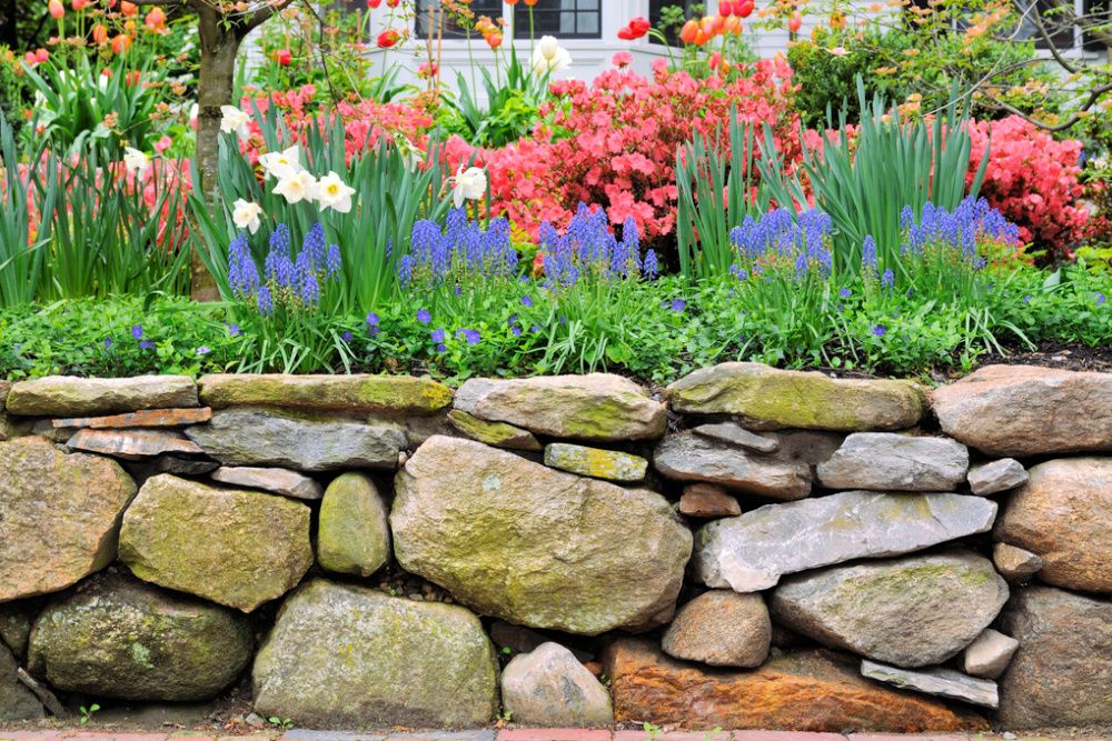 Dry Stone Wall and Colorful Garden