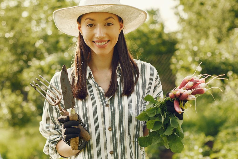 Gardener holding radishes