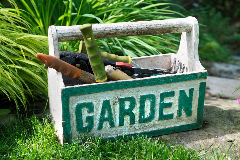 Gardening tools in the basket