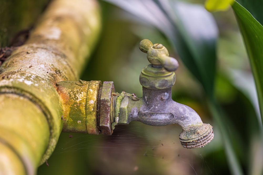 Algae on an irrigation faucet in a greenhouse