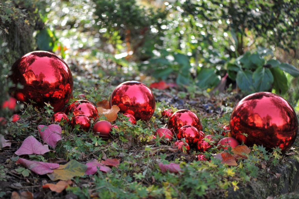 christmas ornaments in the garden
