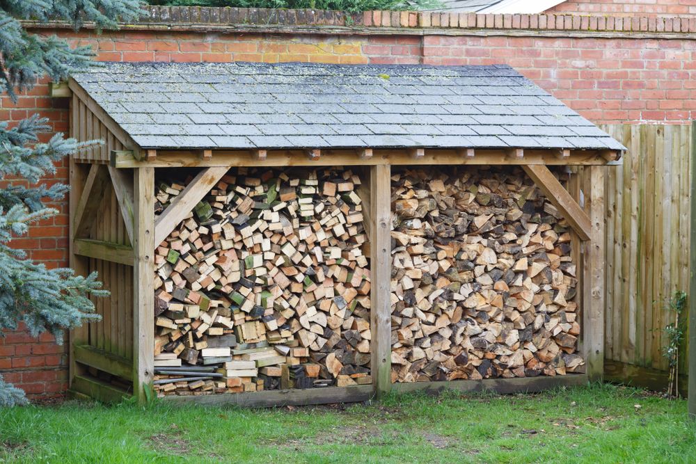Large log store filled with firewood