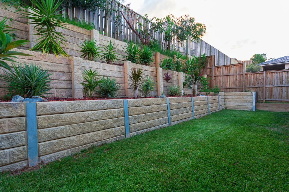 Tiered garden beds retaining wall